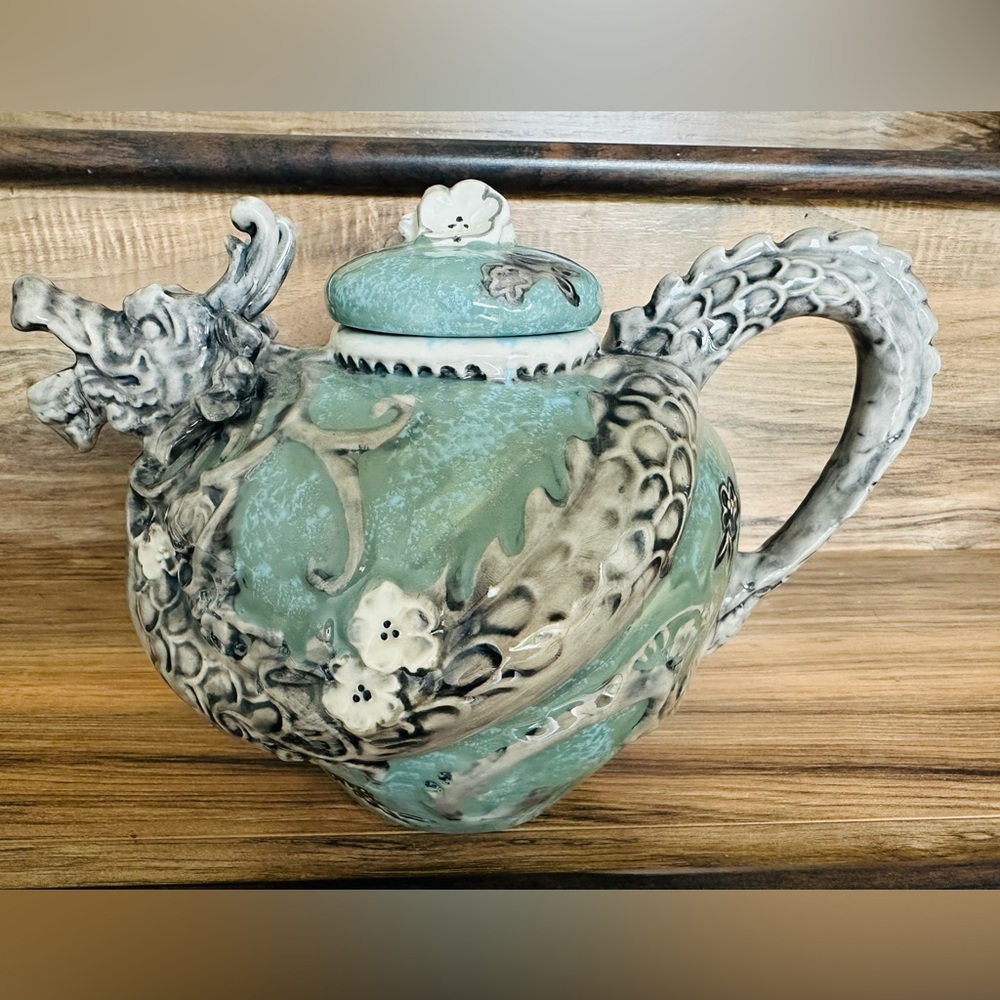 Brand New Blue Sky Ceramics Jade Green Teapot Tea Pot Hand Painted Goldminc